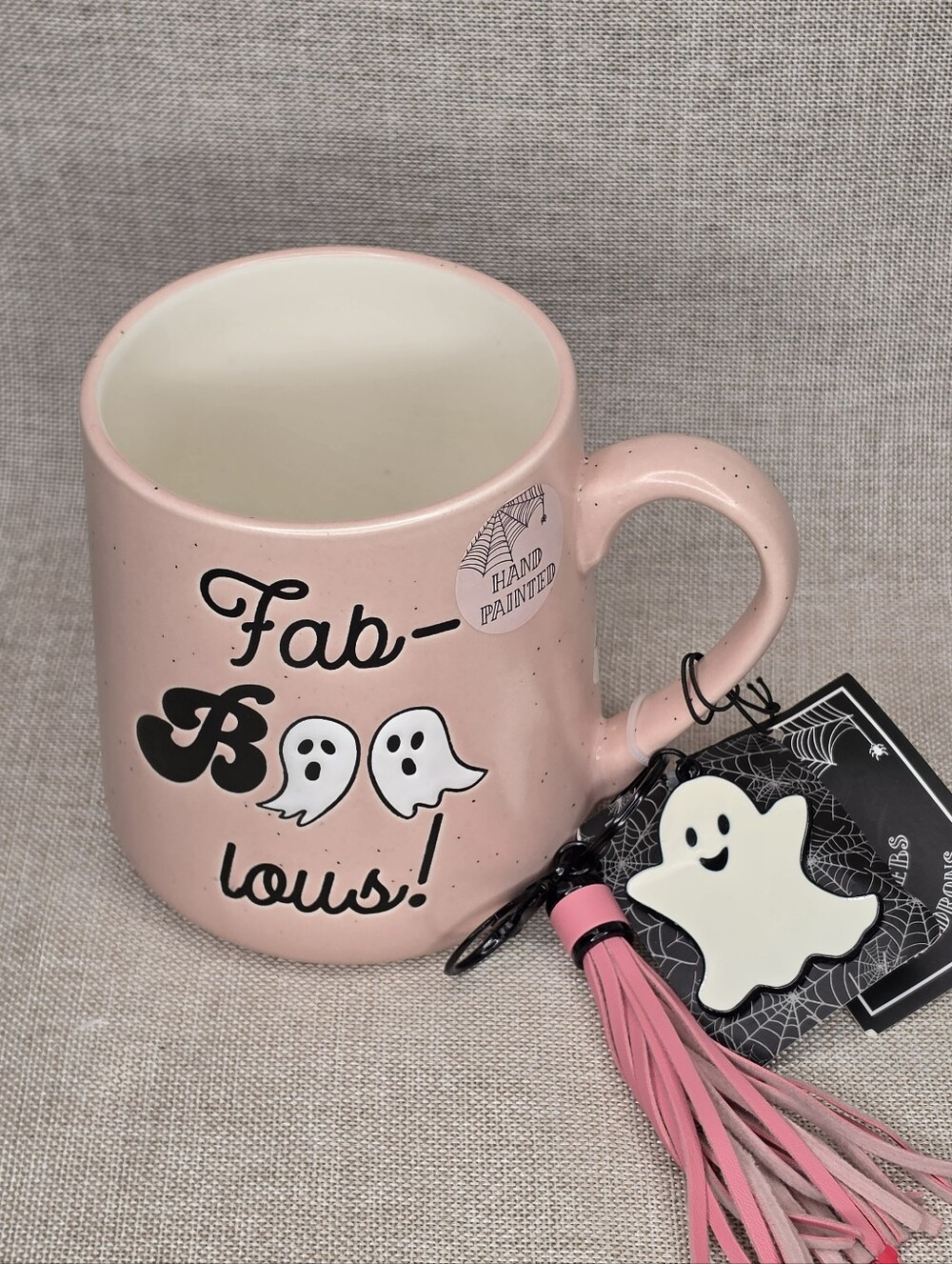 Cobwebs & Cauldrons Fab-Boo-lous! Pink Halloween Ghost Coffee Mug NWT Gift